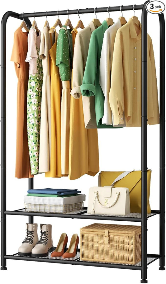 SINGAYE Coat Clothes Storage Organizer Garmen Rack Portable Closet Clothing Racks for Hanging Clothes Heavy Duty Freestanding Wardrobe Laundry with Shelves Black 11.5" D x 32" W x 72" H
