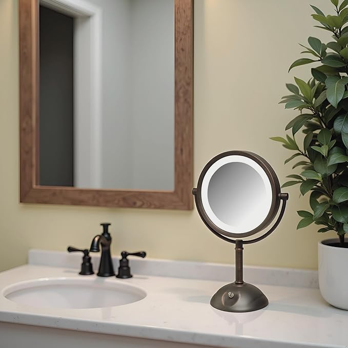 JERDON 8.5" Vanity Mirror with LED Lighting - 1X and 8X Magnification - Bronze Makeup Mirror - Model HL8808BZL