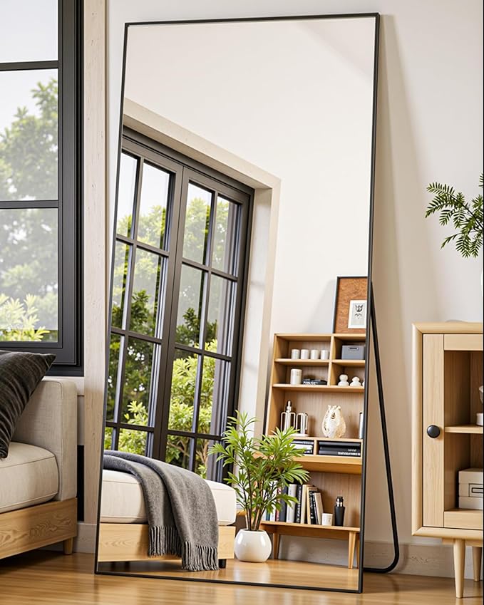 Suidia Full Length Mirror, 71"x32" Floor Standing Mirror Freestanding, Full Body Mirrors with Stand for Bedroom, Hanging Mounted for Living Room Cloakroom, Black, Rectangular Style