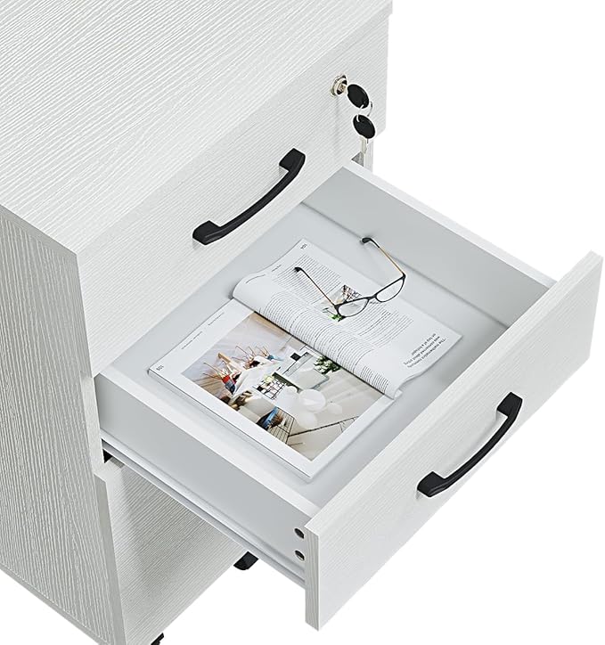 Panana 3 Drawer Wood Mobile File Cabinet, Under Desk Storage Drawers Small File Cabinet for Home Office (White)