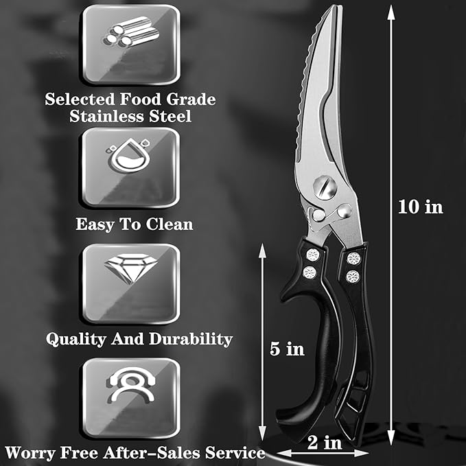 ANDONG Heavy Duty Kitchen Scissors, Professional Poultry Shears, Cooking Utensils, Black