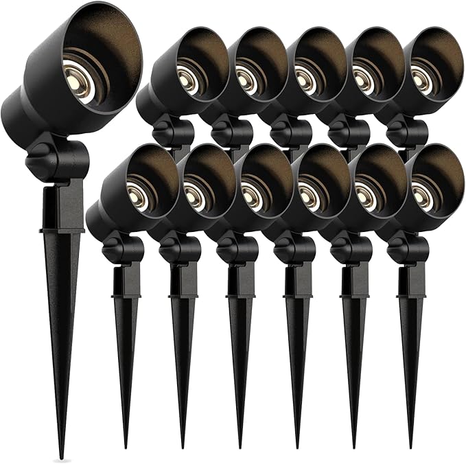 Malibu Low Voltage Landscape Lights - 20W 145 Lumens Halogen Outdoor Lights with Stake Connector (12 Pack)