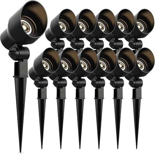 Malibu Low Voltage Landscape Lights - 20W 145 Lumens Halogen Outdoor Lights with Stake Connector (12 Pack)