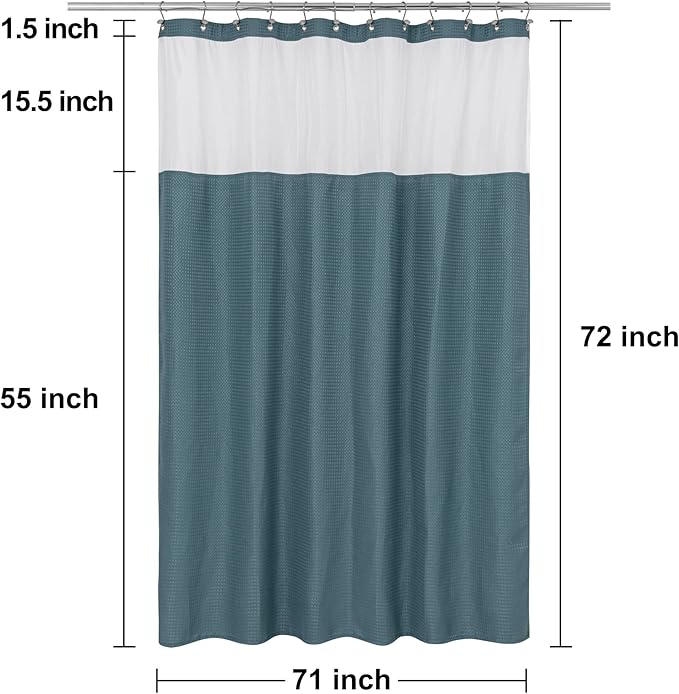 N&Y HOME Waffle Weave Shower Curtain with Snap-in Fabric Liner & 12 Metal Hooks Set - Hotel Style, Waterproof & Washable, Heavyweight Fabric & Mesh Top Window - 71x72, Teal