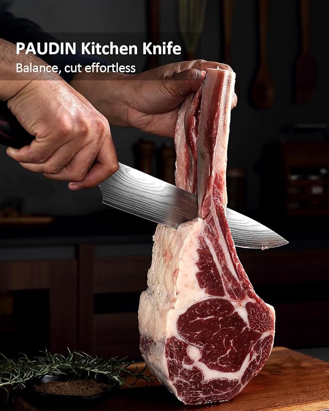 PAUDIN Chef Knife - 9 Inch Sharp Kitchen Knife with Sheath, High Carbon Stainless Steel Japanese cooking knives with Ergonomic Handle, Premium Gift Box
