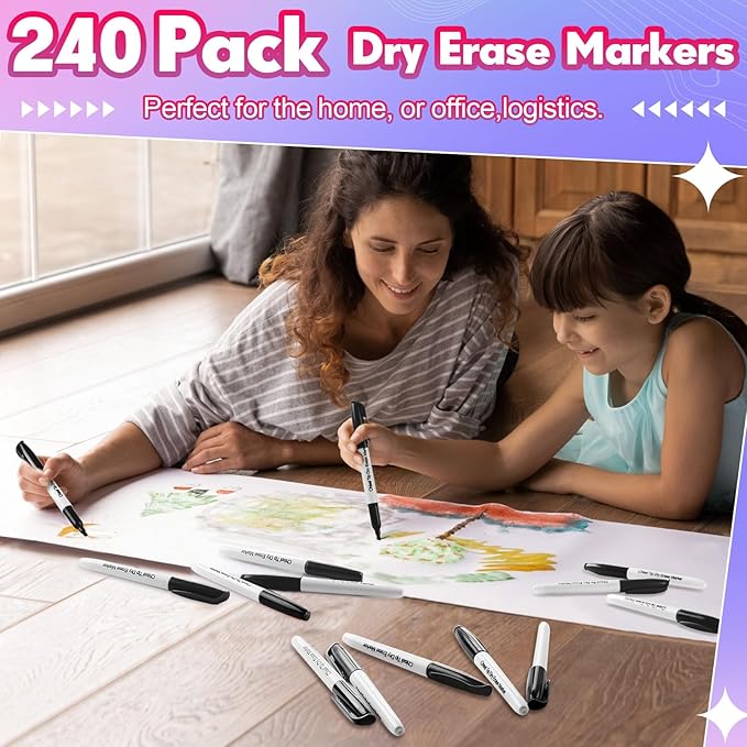 Sepamoon 240 Pack Dry Erase Markers Bulk Chisel Tip Whiteboard Markers Pens Low Odor for School Office Home(Black)