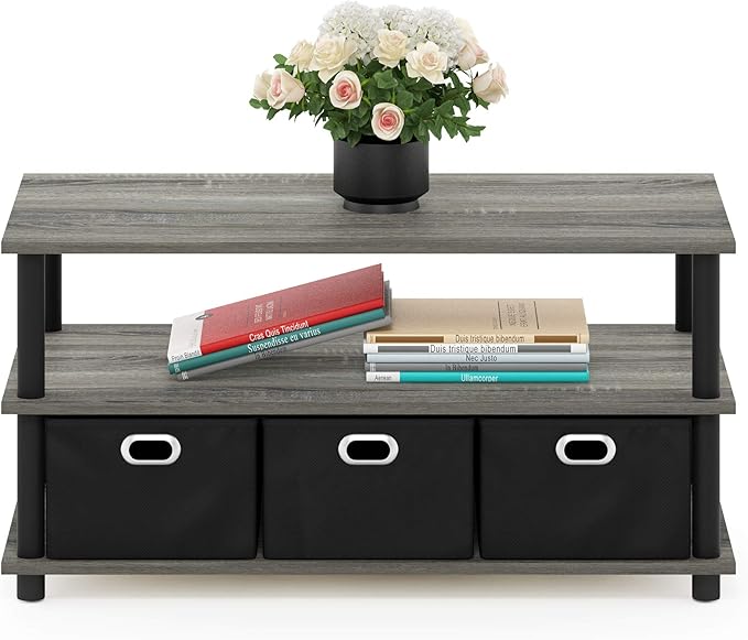 FURINNO Turn-N-Tube Coffee Table, 31.22D x 15.5W x 15.8H in, French Oak Grey/Black/Black