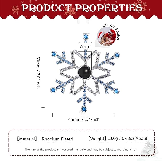 NAZENTI Personalized Christmas Ornament for Best Friend, Custom Blue Snowflake Photo Projection Ornaments, Custom Ornaments with Image Inside for Tree Hanging Xmas, Gift for Christmas Birthday