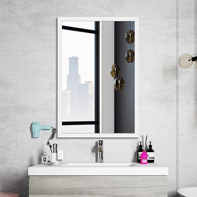 BOMINICA Rectangular Wall Mirror 24” x 36” Bathroom Mirror Framed Wall Mirror for Living Room, Vanity, White