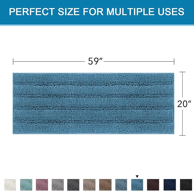 H.VERSAILTEX Bathroom Rugs Bath Mat Runner Rug Non Slip Kitchen Rug Extra Long Bath Rug Runners Oversized 59" x 20" Absorbent Washable Dry Fast Plush Area Rug for Bathroom/Bedroom - Turquoise Blue