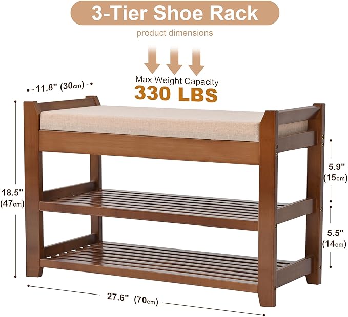 Shoe Rack with Cushion for Font Door Entrance, 27.6 in Shoe Bench with Storage for Entryway, Hallway, Bedroom, Living Room