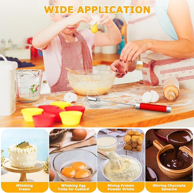 Stainless Steel Semi-automatic Whisk, 3 PCS Hand Push Rotary Whisk Blender for Making Cream, Whisking, Blending, Mixing, Whipping Smoothies & Shakes (10 &12 &14 Inch)