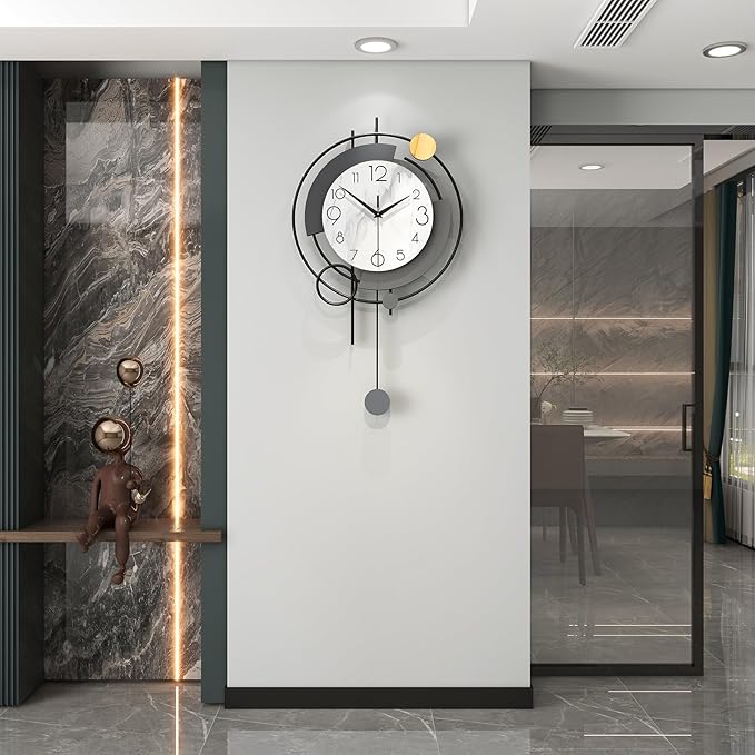 FLEBLE Wall Clock Silent Modern Wall Clock for Living Room Decor Analog Large Clock Battery Operated Non-Ticking with Minimalist Design for Kitchen, Bedroom, Office, Home,13x22.8 inches