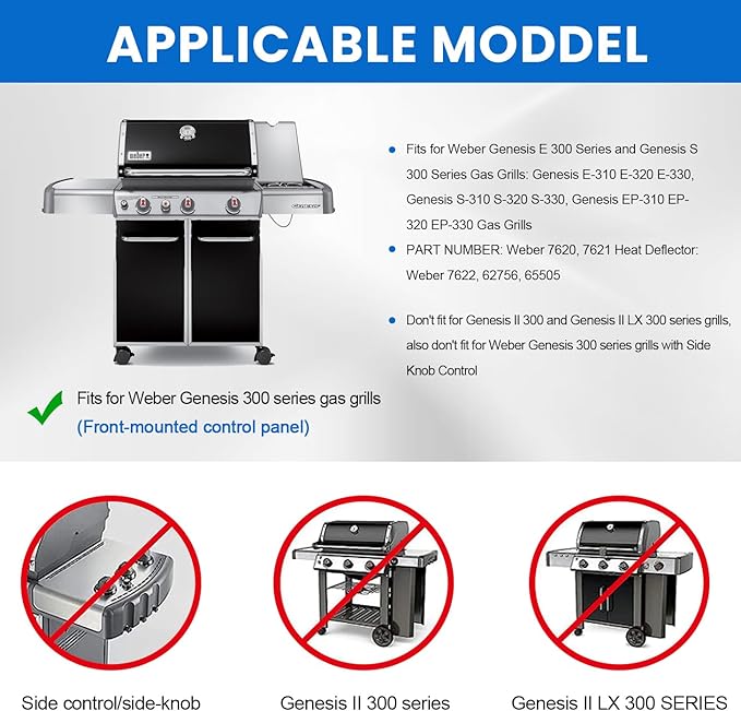 GGC Flavorizer Bars and Heat Deflectors for Weber Genesis 300 Series Genesis E310 E320 E330 S310 S320 S330 EP-310 EP-320 EP-330, Porcelain-enameled Flavor Bar Replacement for Weber 7620 7621