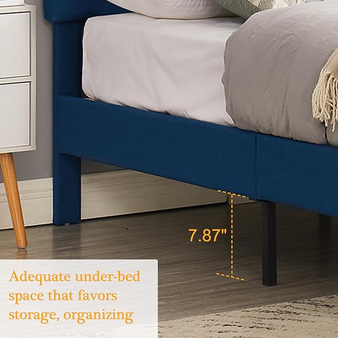 VECELO Queen Size Bed Frame Upholstered Platform with Tufted Adjustable Headboard/Mattress Foundation with Wood Slat Support, Easy Assembly,Blue
