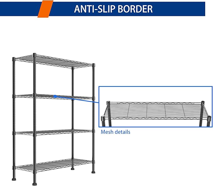 REGILLER 4-Wire Shelving Metal Storage Rack Adjustable Shelves,Standing Storage Shelf Units for Laundry Bathroom Kitchen Pantry Closet(Black,14.1" D x 36.1" W x 54" H)