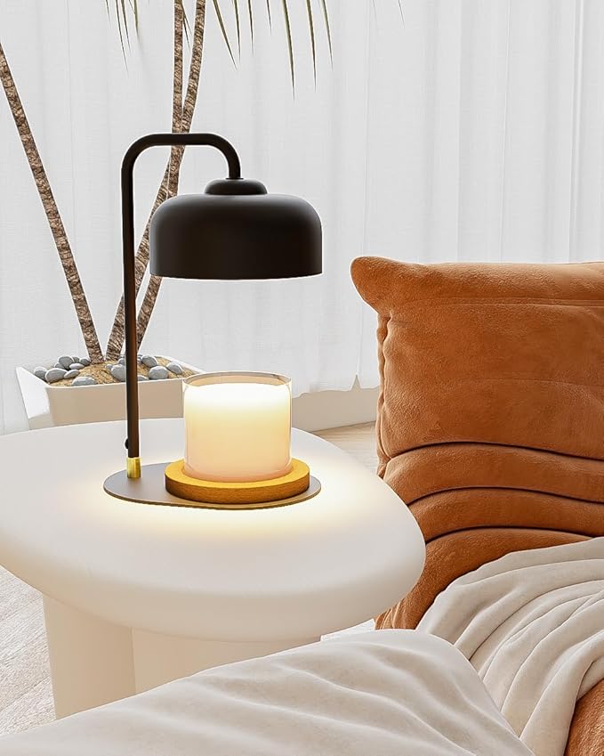 Candle Warmer Lamp with Timer, Electric Candle Warmer Lamp for Jar Candles, Home Decor Gift Candle Lamp Warmer with 2 Halogen Bulbs (Black)