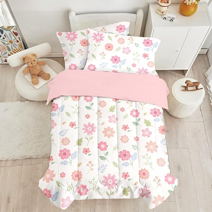 SANDJEST Floral Duvet Cover Sets Full Size for Kids Girls, Incude 1 Polyester Comforter Cover 80x90 Inches and 2 Pillowcases 20x26 Inches, Comforter Not Included, Gift for Christmas Birthday