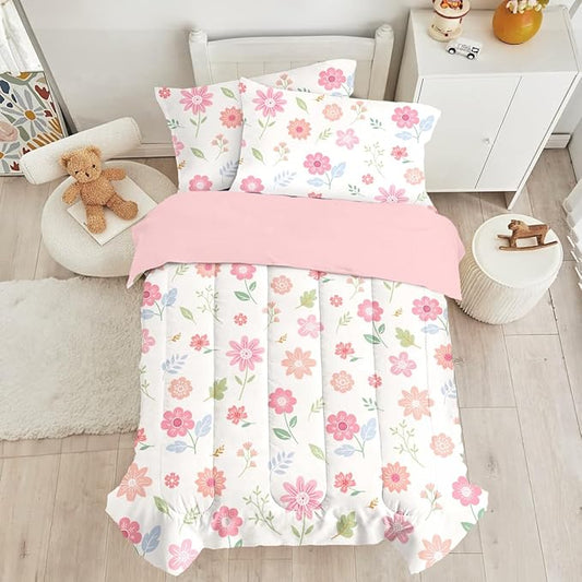 SANDJEST Floral Duvet Cover Sets Full Size for Kids Girls, Incude 1 Polyester Comforter Cover 80x90 Inches and 2 Pillowcases 20x26 Inches, Comforter Not Included, Gift for Christmas Birthday