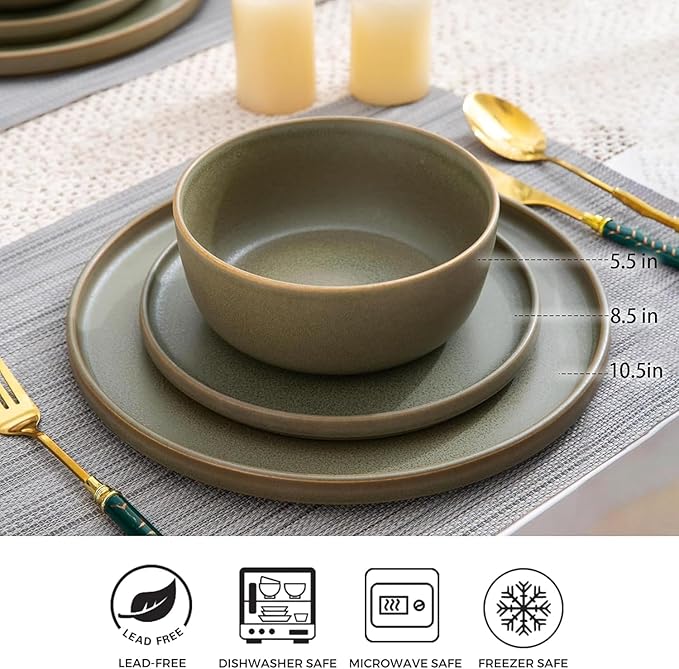 AmorArc Stoneware Dinnerware Sets for 4,Reactive Ceramic Plates and Bowls Set,Highly Chip and Crack Resistant | Dishwasher & Microwave Safe | Round Dishes Set Service for 4 (12pc)