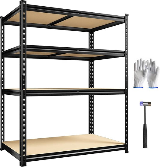 40" W Garage Shelving, 4 Tier Storage Shelves Load 2000 lbs, Adjustable Garage Shelves, Metal Shelving Unit for Warehouse, Basement, Pantry, 40" Wx 16" D x 60" H, Black
