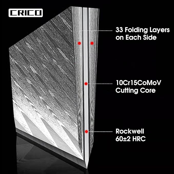 CRICO Damascus Chef Knife 8 inch, Professional Kitchen Knives with Sheath, Forged Japanese VG10 67-Layers Super Steel, Stable-Wood&Resin Handle, Razor Sharp, Gift Box - Flow Series