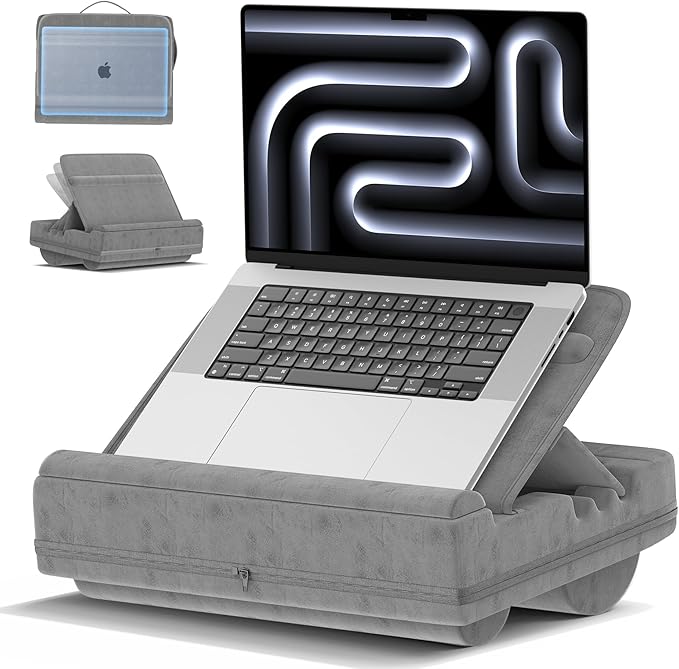 Laptop Lap Desk with Cushion, Adjustable Lap Desk Pillow with Storage, Portable Lap Table for Adults Student, Laptop Stand for Bed Office College Dorm Home Room Couch, Fits Up to 14.9" PC Tablet, Gray