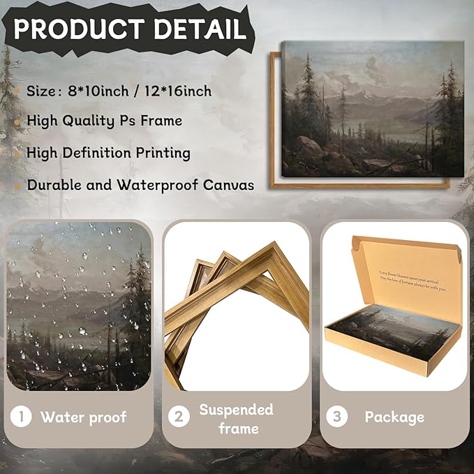 Floating Framed Canvas Wall Art - Majestic Mountain Forest Landscape Wall Decor - Natural Scenery Pictures Paintings Prints for Living Room Bedroom Bathroom Home Decoration 8x10 inch