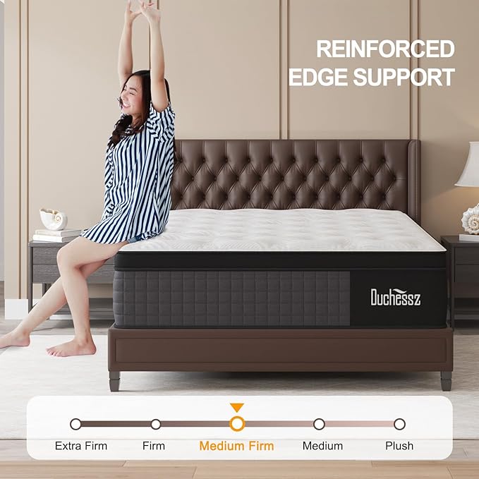 Hybrid Mattress with Gel Memory Foam and Individually Pocket Innerspring Mattresses Medium Firm for Motion Isolation, Edge Support, 100 Night Trial (10 Inch- Black & White, King)