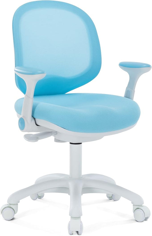 Kids Desk Chair, Boy's Girl's Child Children Study Office Computer Chair, Ergonomic Design, Adjustable Height and Seat Depth (Sky Blue W/Armrests)
