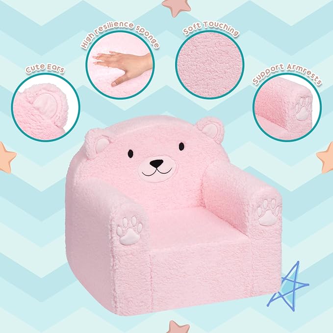 ALIMORDEN Animal Series Kid's Chair, Ultra-Soft Comfy Foam Filled Toddler Sofa Chair, Cute Animal-Shaped Design Toddler Couch, Lightweight Birthday for Baby Boys & Girls (Pink Bear)