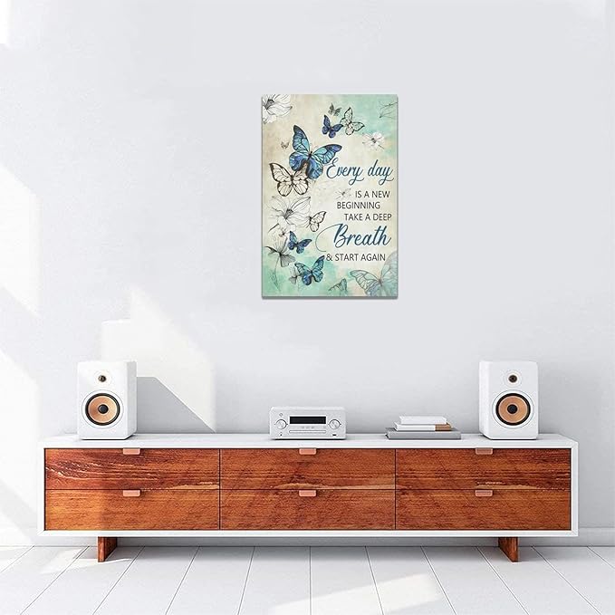 Teal Butterfly Wall Art Floral Decor Farmhouse Pictures Inspirational Quotes Canvas Prints Artwork Modern Home Decorations for Bathroom Girls Bedroom Living Room