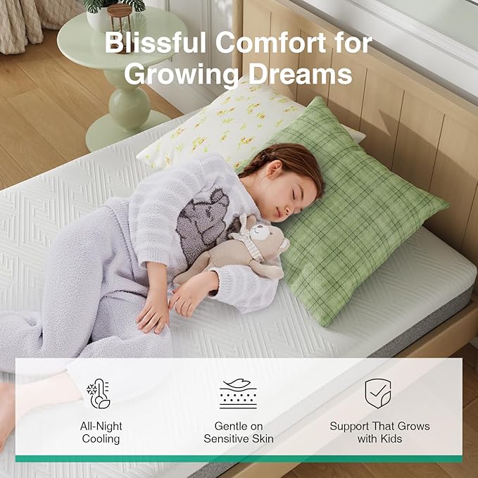 Novilla Twin Size Mattress, 6 Inch Twin Mattress for Kids, Gel-Infused Memory Foam Mattresses in a Box for Pain Relief & Enhanced Support & Cooling Sensation, CertiPUR-US Certified