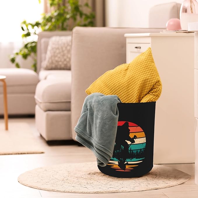Big Foot Hiking Sunset Laundry Basket,Waterproof Laundry Hamper,Collapsible Organizer Basket for Storage Bin Toy Bins, Dirty Clothes Laundry Basket for Living Room/Bathroom/Bedroom