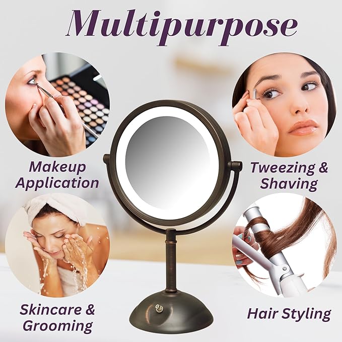 JERDON 8.5" Vanity Mirror with LED Lighting - 1X and 8X Magnification - Bronze Makeup Mirror - Model HL8808BZL