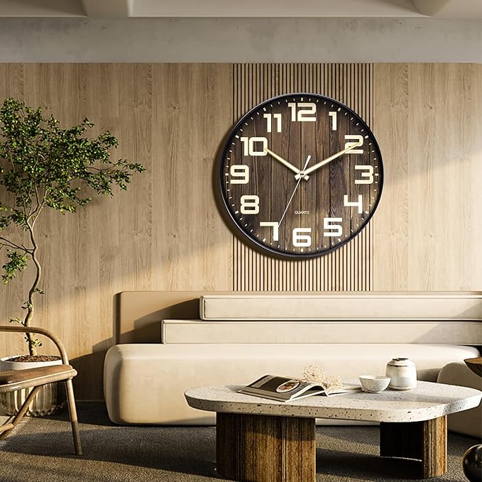 NUOVO Wall Clock Wood Tone Continuous Second Hand Wall Clock Arabic Numeral Clock Simple Interior (30 cm/ 12")