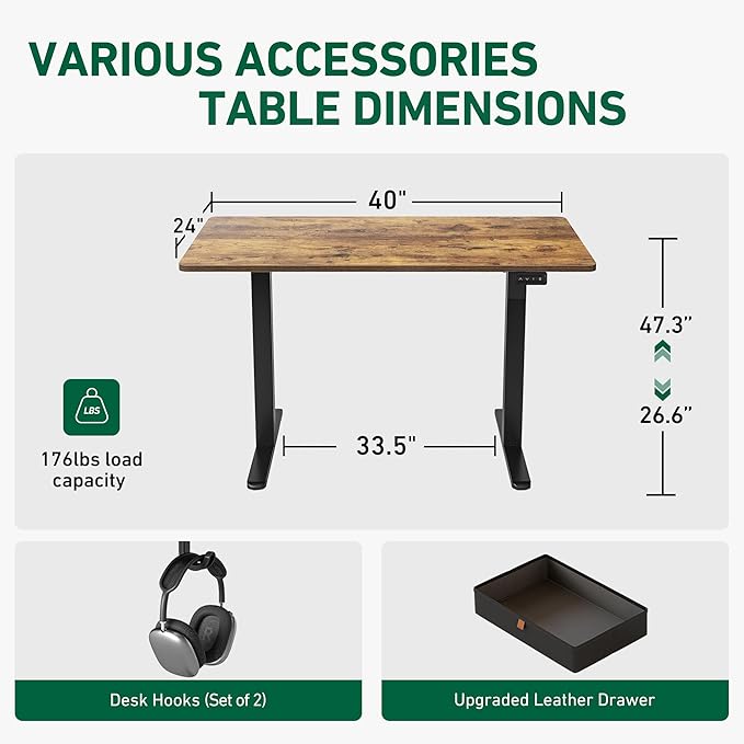 FEZIBO 40 x 24 Inches Standing Desk with Drawer, Adjustable Height Electric Stand up Desk with Storage, Sit Stand Home Office Desk, Ergonomic Computer Desk, Rustic Brown
