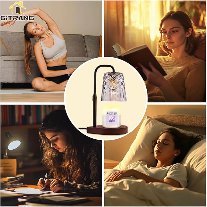 Candle Warming Lamp with Timer Dimmer, Adjustable Height Electric Wax Melt Warmer for Jar Candles with 3 Bulbs, Mother's Day Women's Home Decor Gift, Teardrop Base with Black Pole