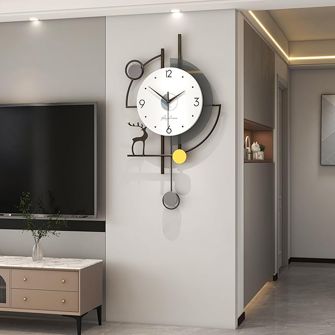 FLEBLE Extra Large Wall Clock for Living Room Decor Modern Wall Clocks Decorative Silent Battery Operated Non-Ticking for Bedroom Office Kitchen Indoor 32 inch Black Pendulum Wall Watch Clock for Home
