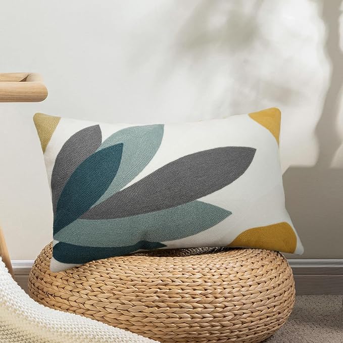 Merrycolor Boho Lumbar Throw Pillow Covers 12x20 Embroidered Abstract Mid Century Modern Pillowcases Bohemian Aesthetic Decorative Pillows for Couch Bed Sofa Living Room 1PC,Plant