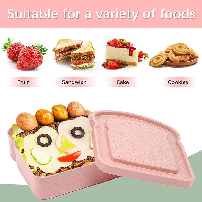 NADUSEP Sandwich Containers, Sandwich Containers for Lunch Boxes Plastic Toast Shape Food Storage Sandwich Box with Lid, BPA Free and Reusable, Microwave & Dishwasher Safe, for Family or Adults