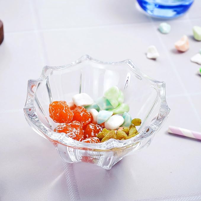 Small Glass Bowls Set of 6-8.5 oz Scalloped Dessert Bowls for Ice Cream, Snacks, Side Dishes, Dipping, Prep Meal, Serving