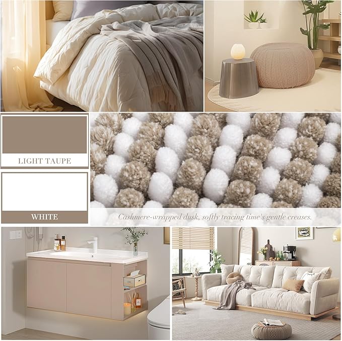 Bathroom Rugs and Mats Sets, 2 Piece Thick Absorbent Chenille Bath Mat Rug Set Non Slip, Soft Shaggy Bath Room Floor Mats for Bathroom, Machine Washable (Light Taupe, 20" x 32" Plus 16" x 24")