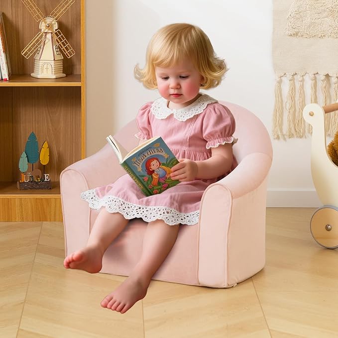 ALIMORDEN Adorable Toddler Chair, Snuggly Soft Foam Seat for Little Ones with Removable Washable Cover - Small Kids Reading Couch, Pink