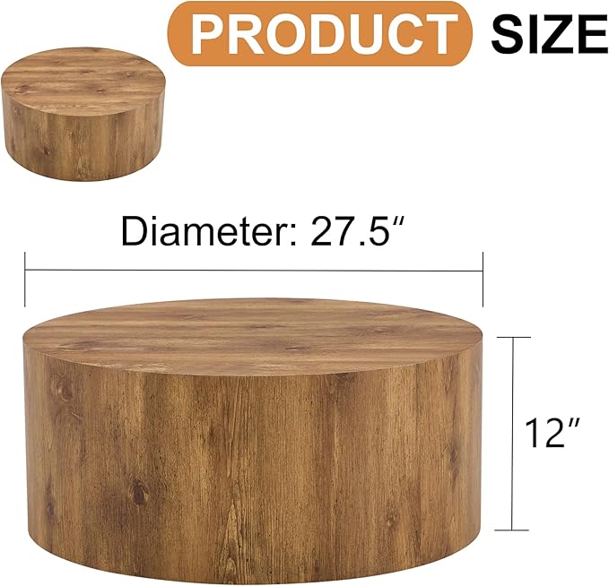 Modern Coffee Table,27.5Inch Round Top Tea Table,Living Room Center Table with Texture for Living Room,Office,Apartment