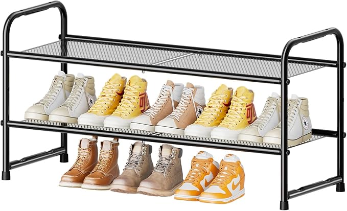 SUFAUY Shoe Rack for Closet, 33" Wide Metal Shoe Rack Organizer Heavy Duty, 2-Tier Mesh for Shoes, Black