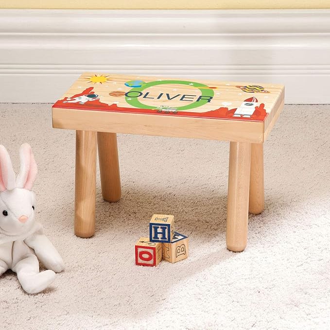 Custom Children’s Step Stool, Customized with Kid’s Name, Space Galaxy Design
