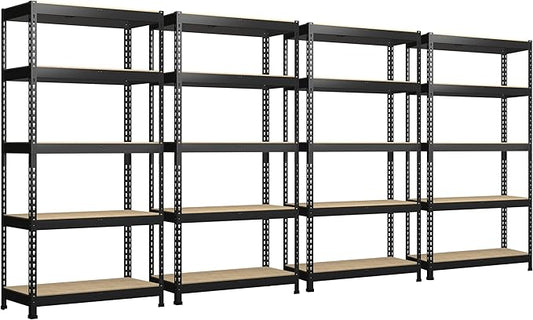 PrimeZone Storage Shelves 4 Packs 5 Tier Adjustable Garage Storage Shelving, Heavy Duty Metal Storage Utility Rack Shelf Unit for Warehouse Pantry Closet Kitchen, 35.5" x 15.75" x 71", Black