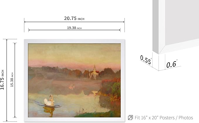Poster Master Vintage Pond in Radziejowice Poster - Retro Swan Print - Lake Art - Landscape Art - Farmhouse Art - Animal Lover Art - Aesthetic Living Room or Office Decor, 16x20 White Framed