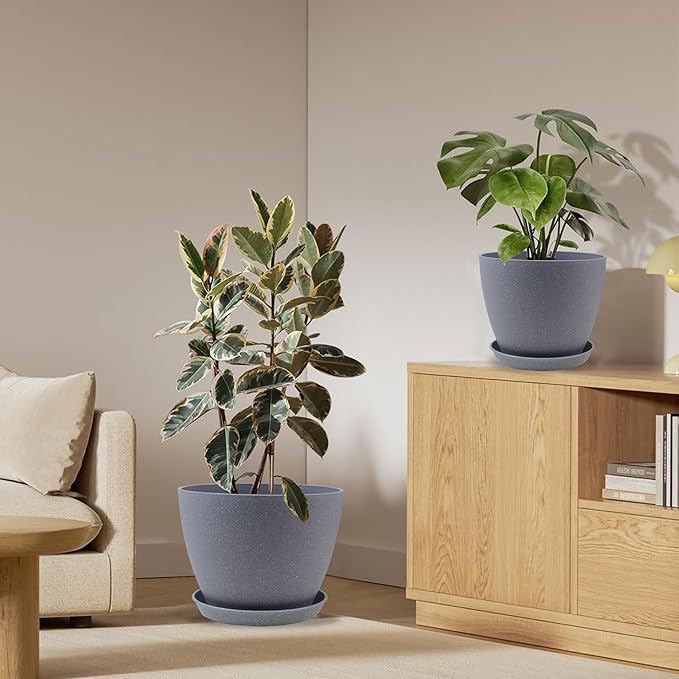 Plant Pots- 8.5/7.5/6.5/6 Inches 4 Pack Plastic Plant Pots,Indoor Decor Flower Pots with Drainage Holes and Tray,Home Decor Planters for Indoor Plants Cactus, Succulents Pot